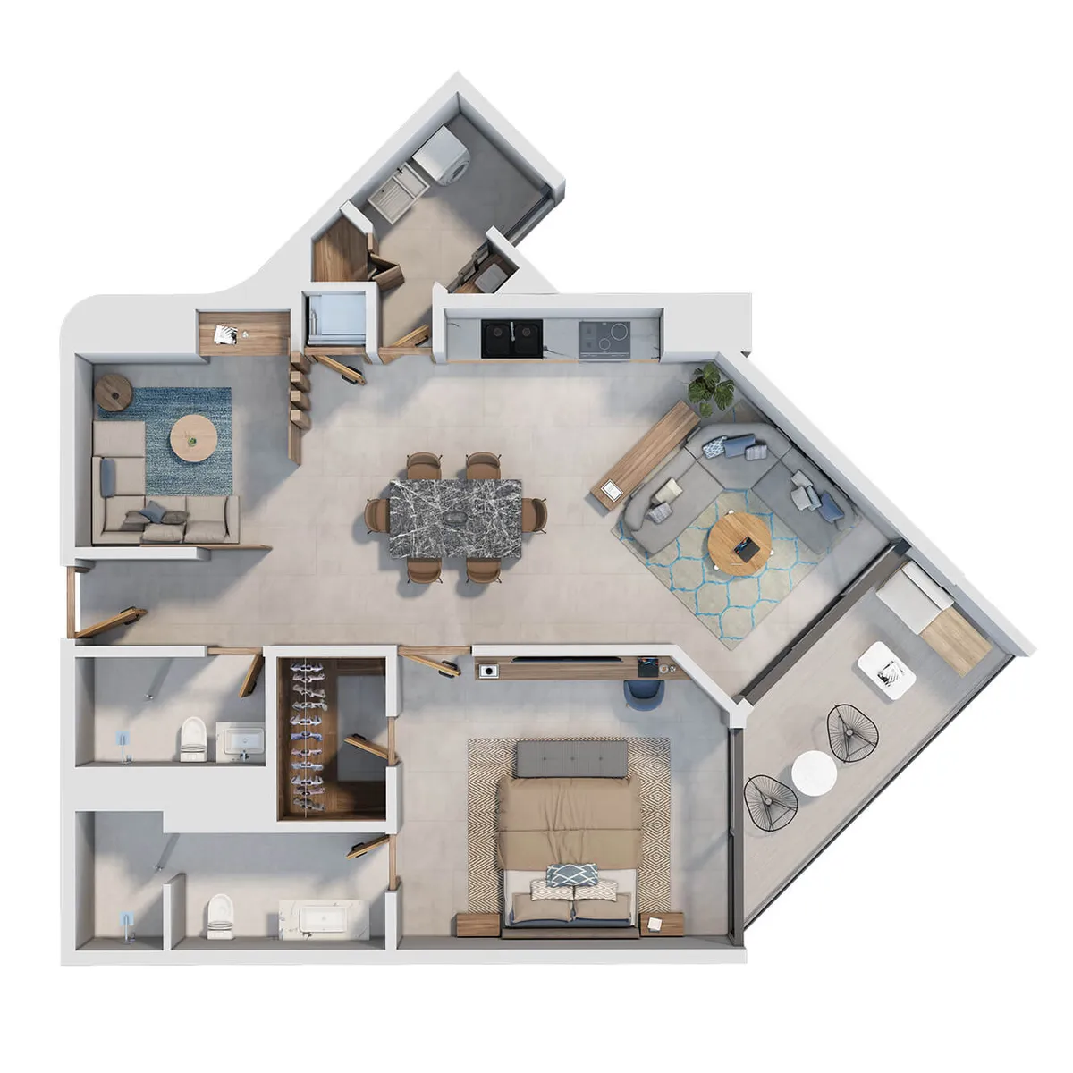 Plano del apartamento de 1 habitación + estudio de Torre Parkside