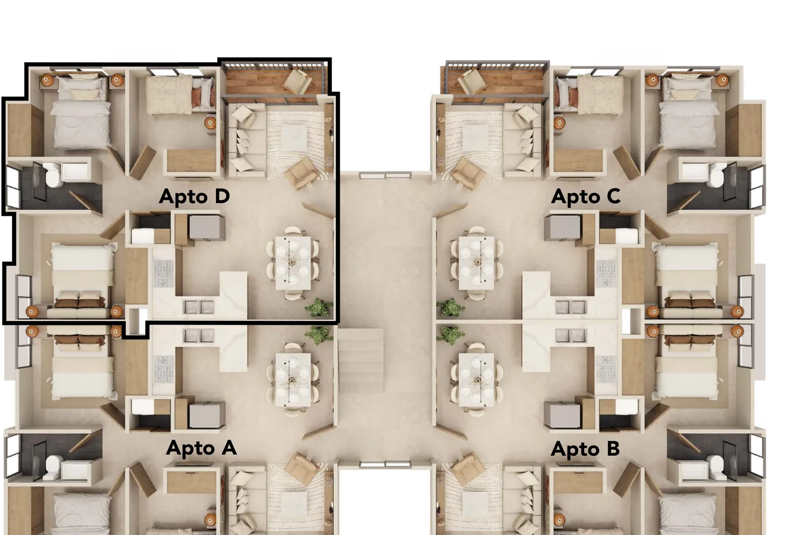 Planta tipo · Apartamentos A, B, C y D